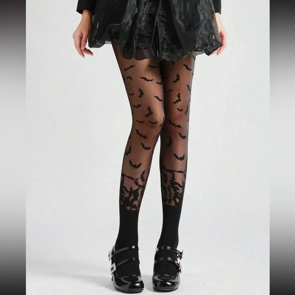 Black Bat Print Tights 🦇